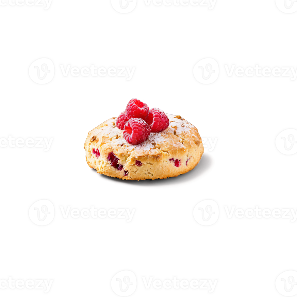 Raspberry scone with golden brown exterior visible raspberry pieces tender crumb dusted with sugar Culinary png