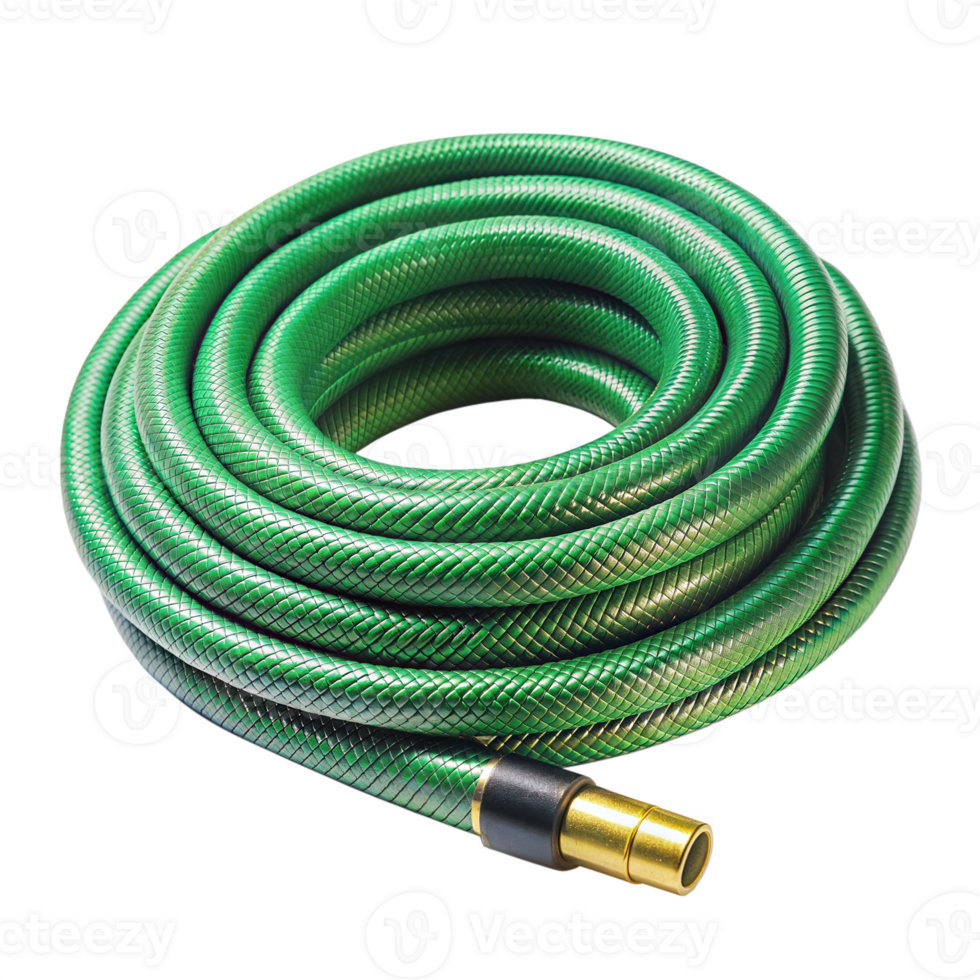 Coiled green garden hose on a transparent background png
