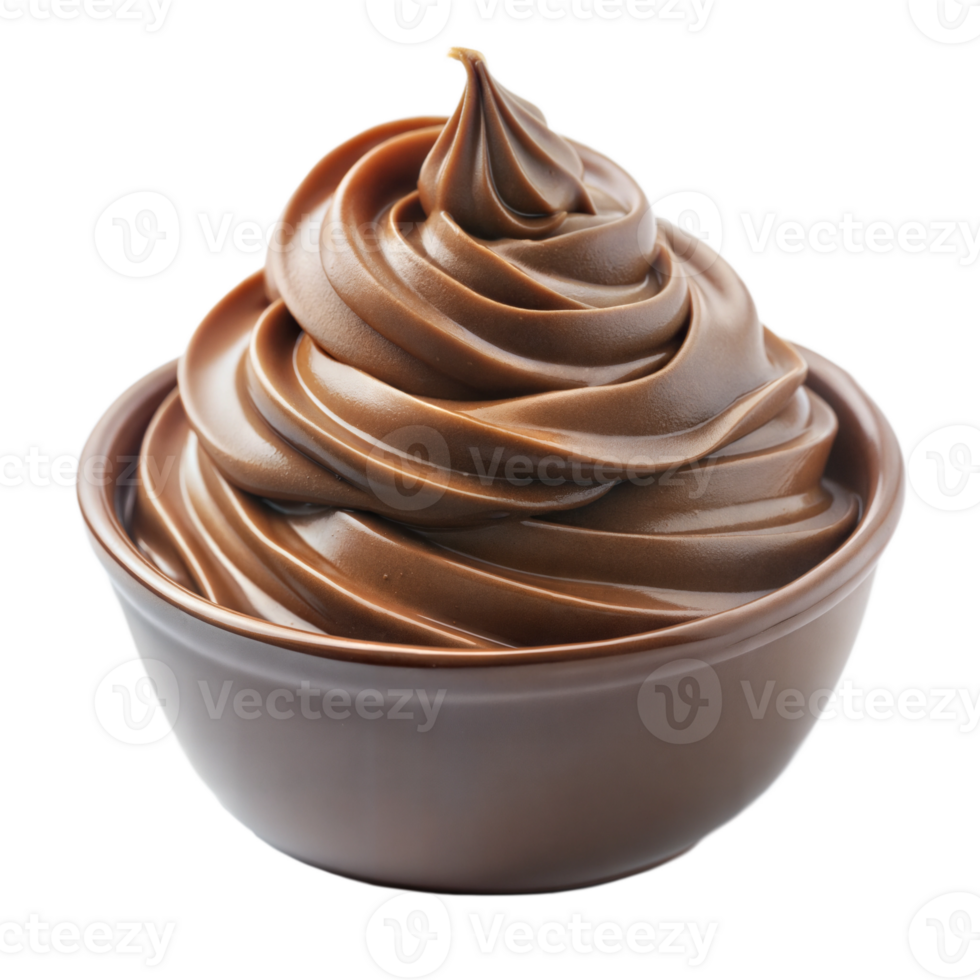 Decadent chocolate swirl dessert in a bowl on a transparent background png