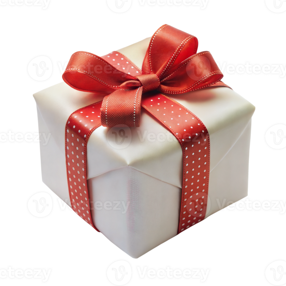 Wrapped gift box with a red ribbon bow on a transparent background png