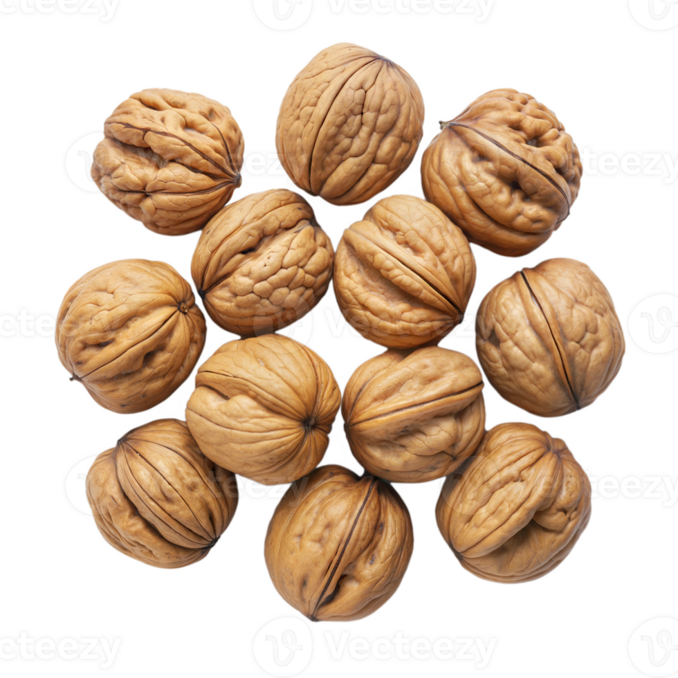 Pile of whole walnuts on a transparent background png