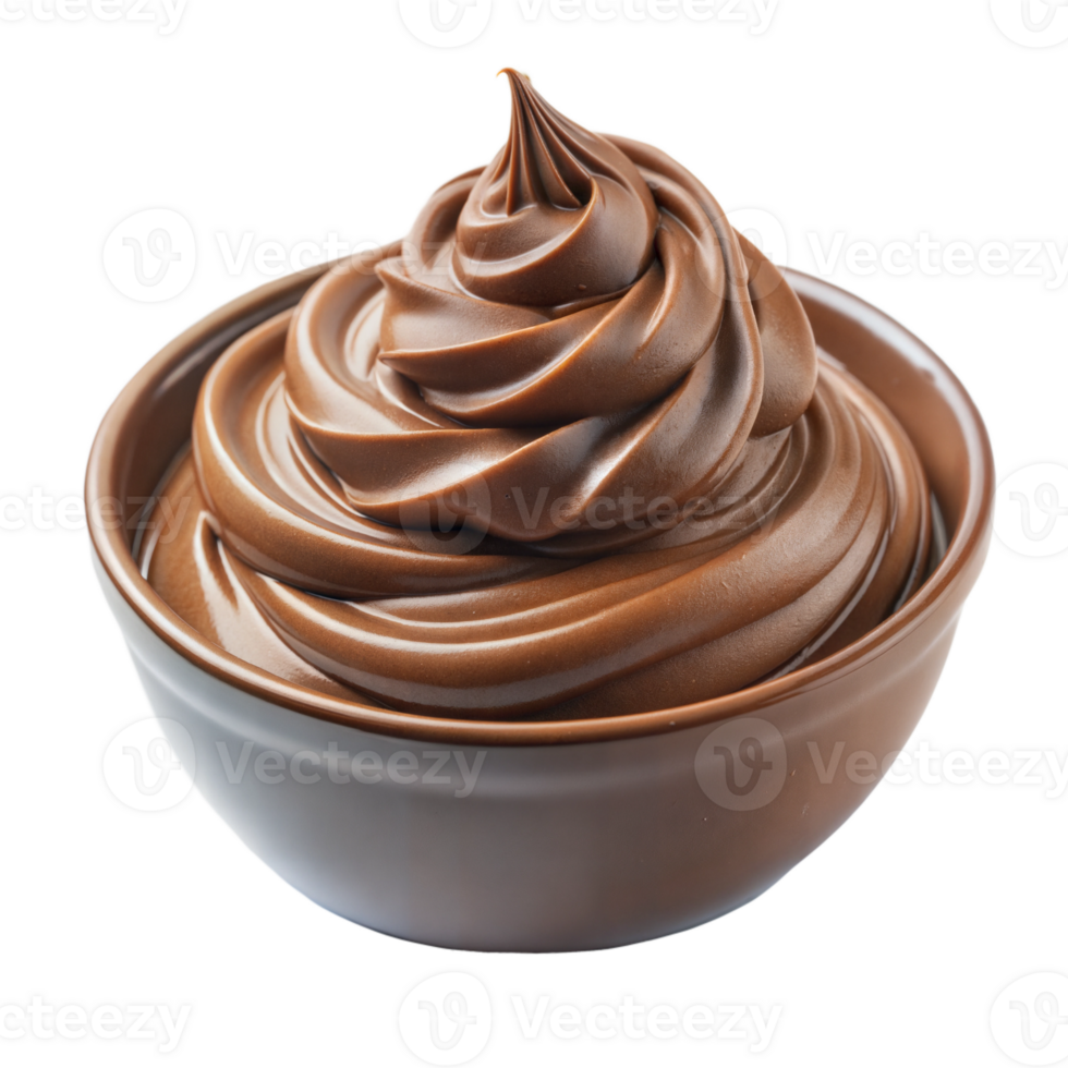 Creamy chocolate swirl in a bowl on a transparent background png