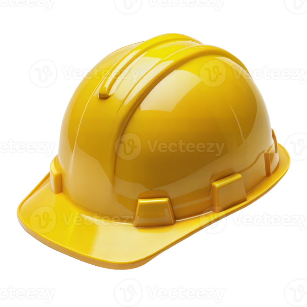 Yellow construction hard hat, representing safety and protection, isolated on a transparent background. png