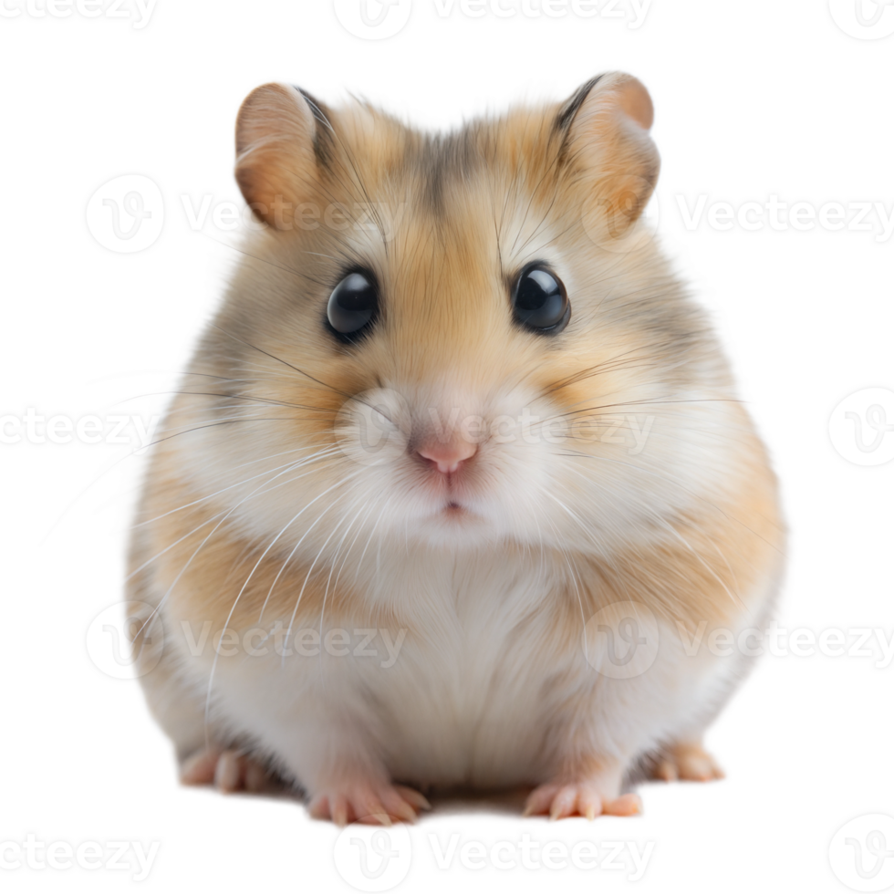 Adorable hamster sitting and facing forward, with round cheeks and soft fur, on a transparent background. png