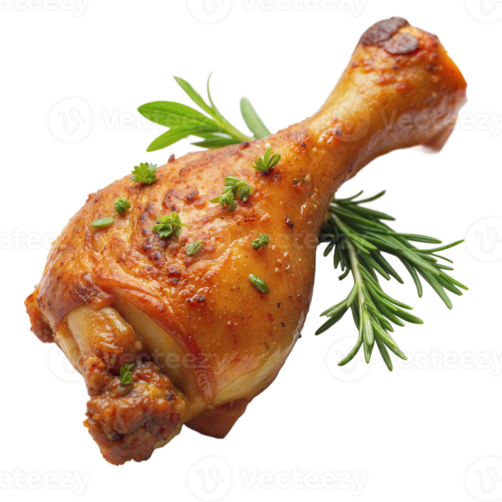 Chicken drumstick grilled to perfection with herbs, isolated on a transparent background. png