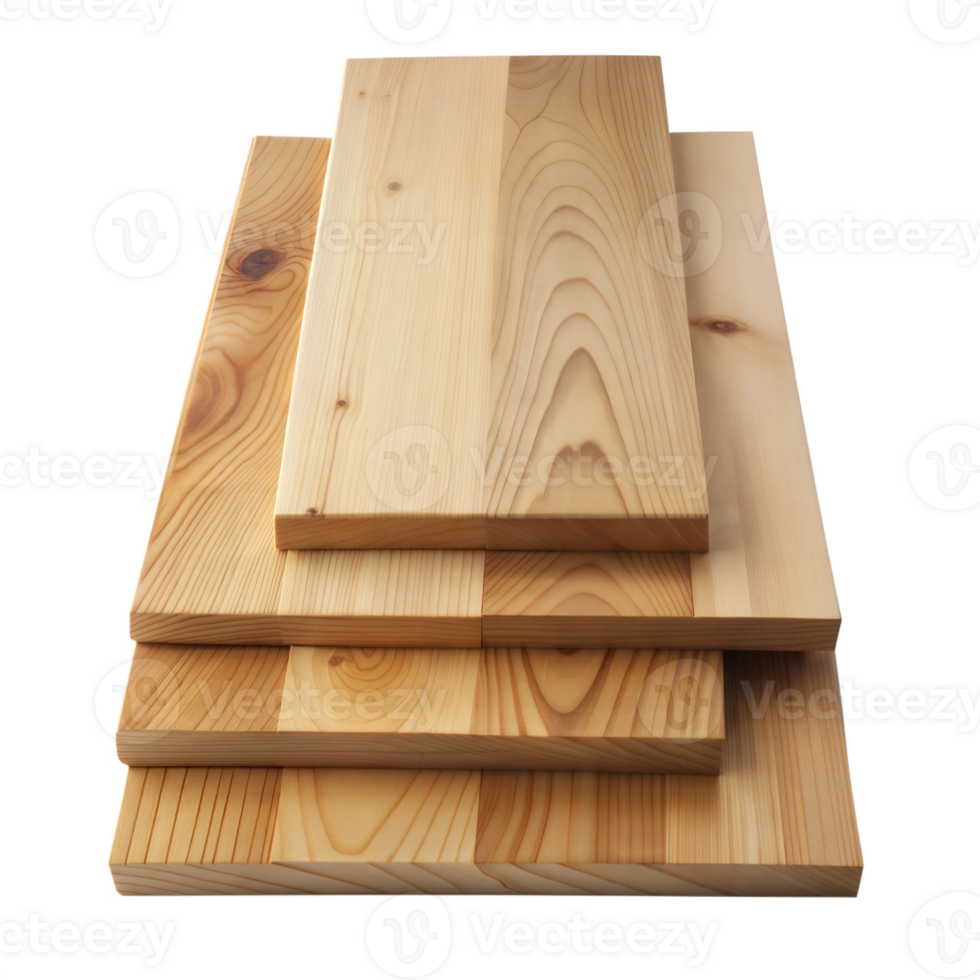Four stacked wooden cutting boards of varying sizes, isolated on a transparent background. png