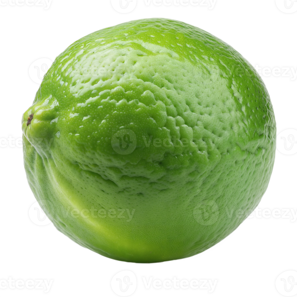 Whole fresh lime with a bumpy green rind, isolated on a transparent background. png