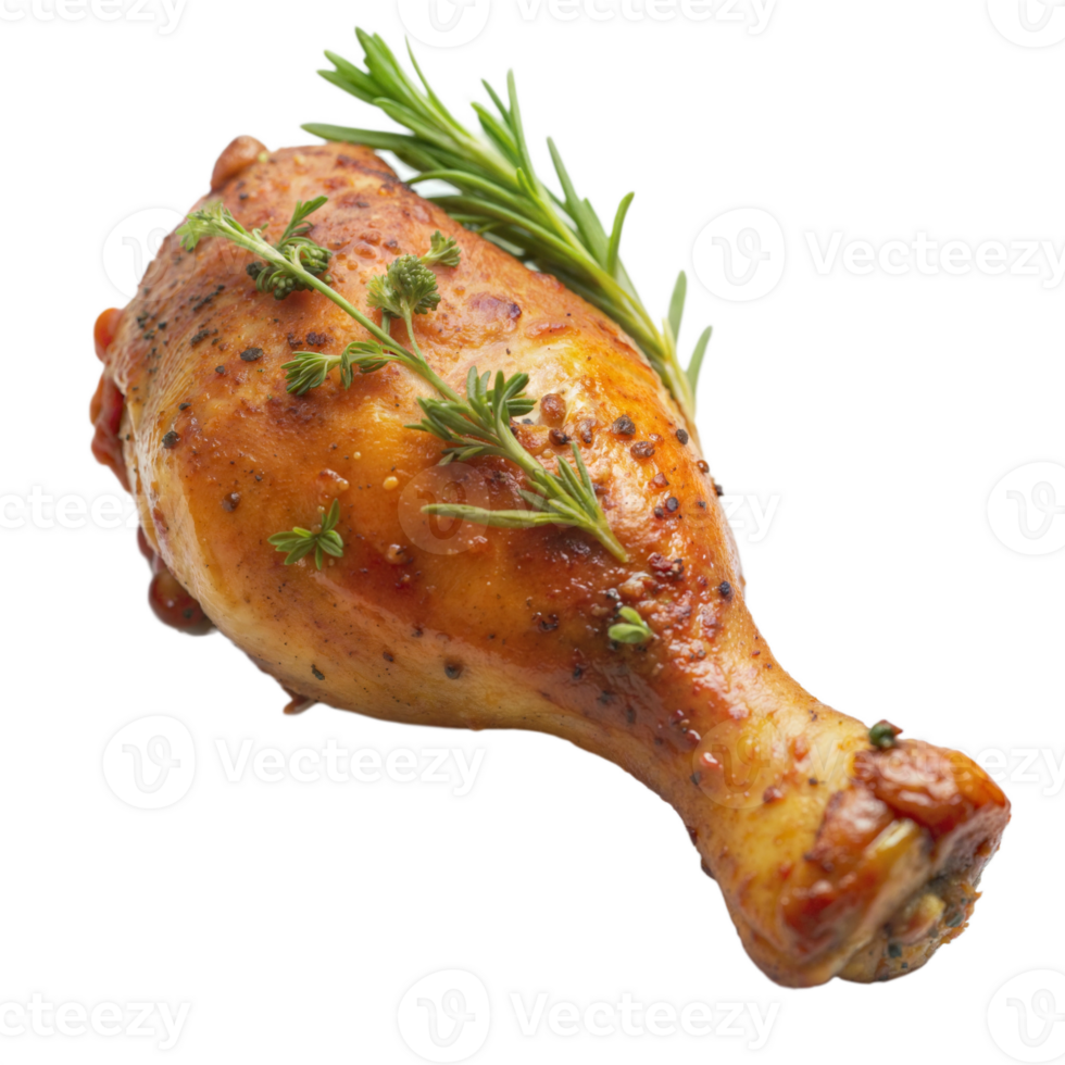 Grilled chicken drumstick with herbs, isolated on a transparent background. png