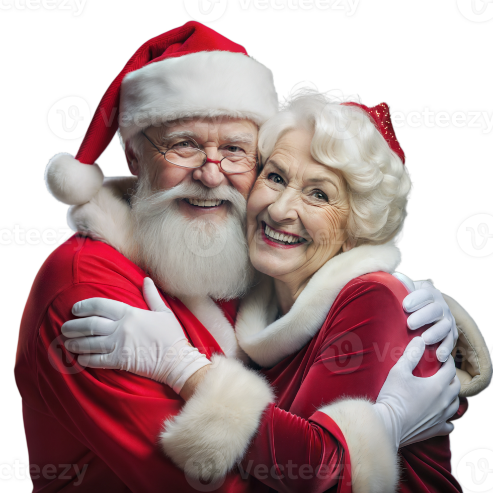 Santa Claus sharing a warm embrace with Mrs. Claus during Christmas png