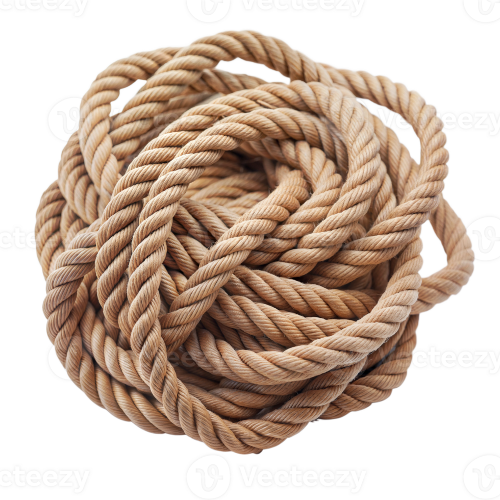 Wound coil of sturdy brown rope, isolated on a transparent background. png