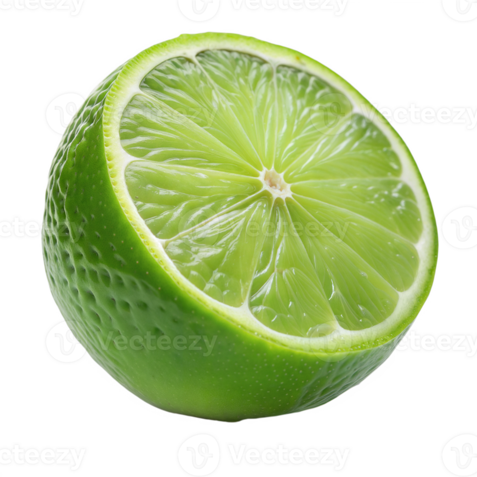 Half of a fresh lime showing juicy green flesh, isolated on a transparent background. png