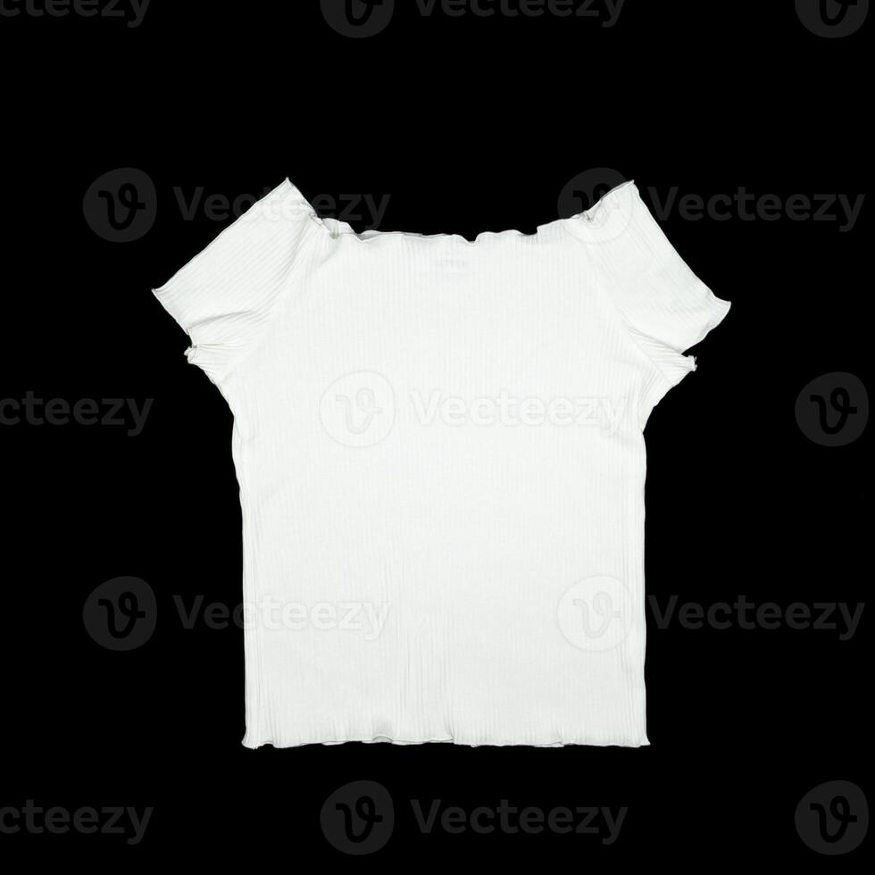 flat White knitwear sweater tshirt shape on black background with studio light. Clipping Paths. photo
