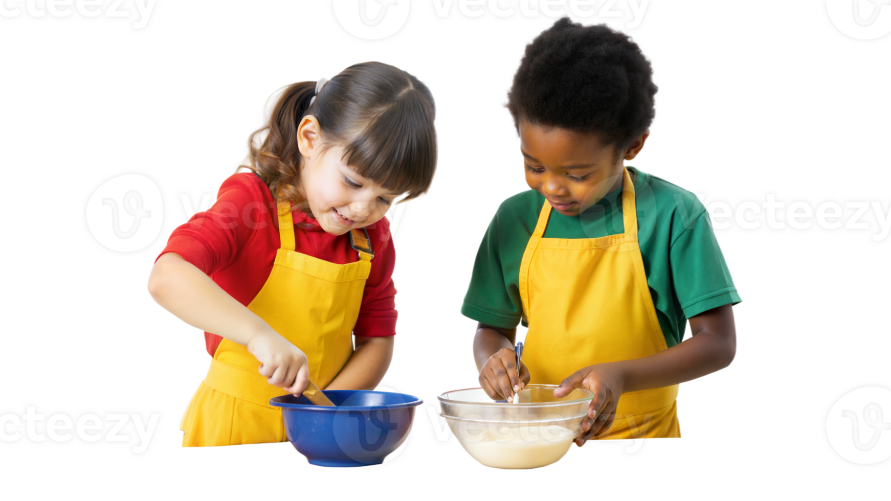 Two kids cooking together, transparent background png