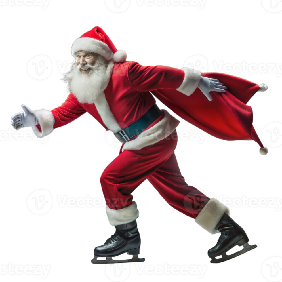 Santa Claus ice skating in a festive red suit and hat png