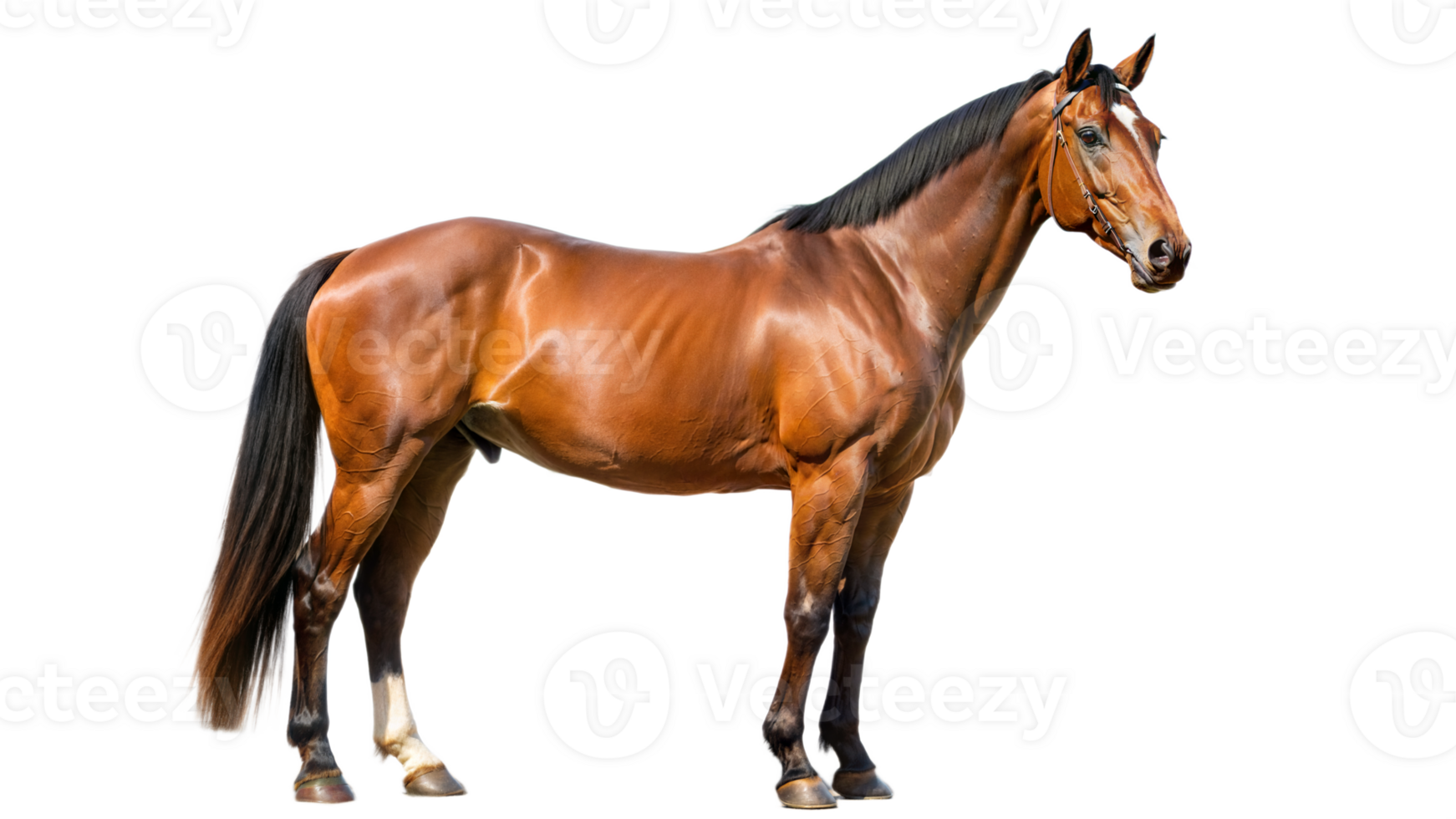 Side view of a brown horse standing on a transparent background png