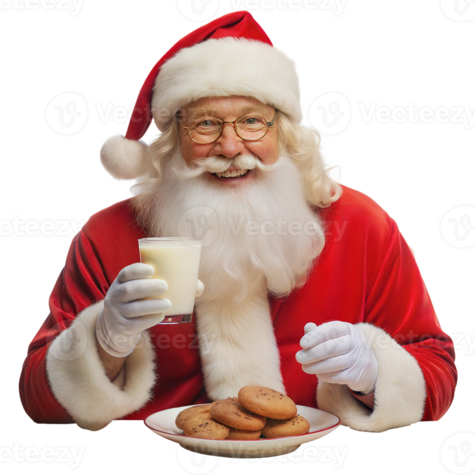 Santa Claus enjoying milk and cookies on Christmas Eve png