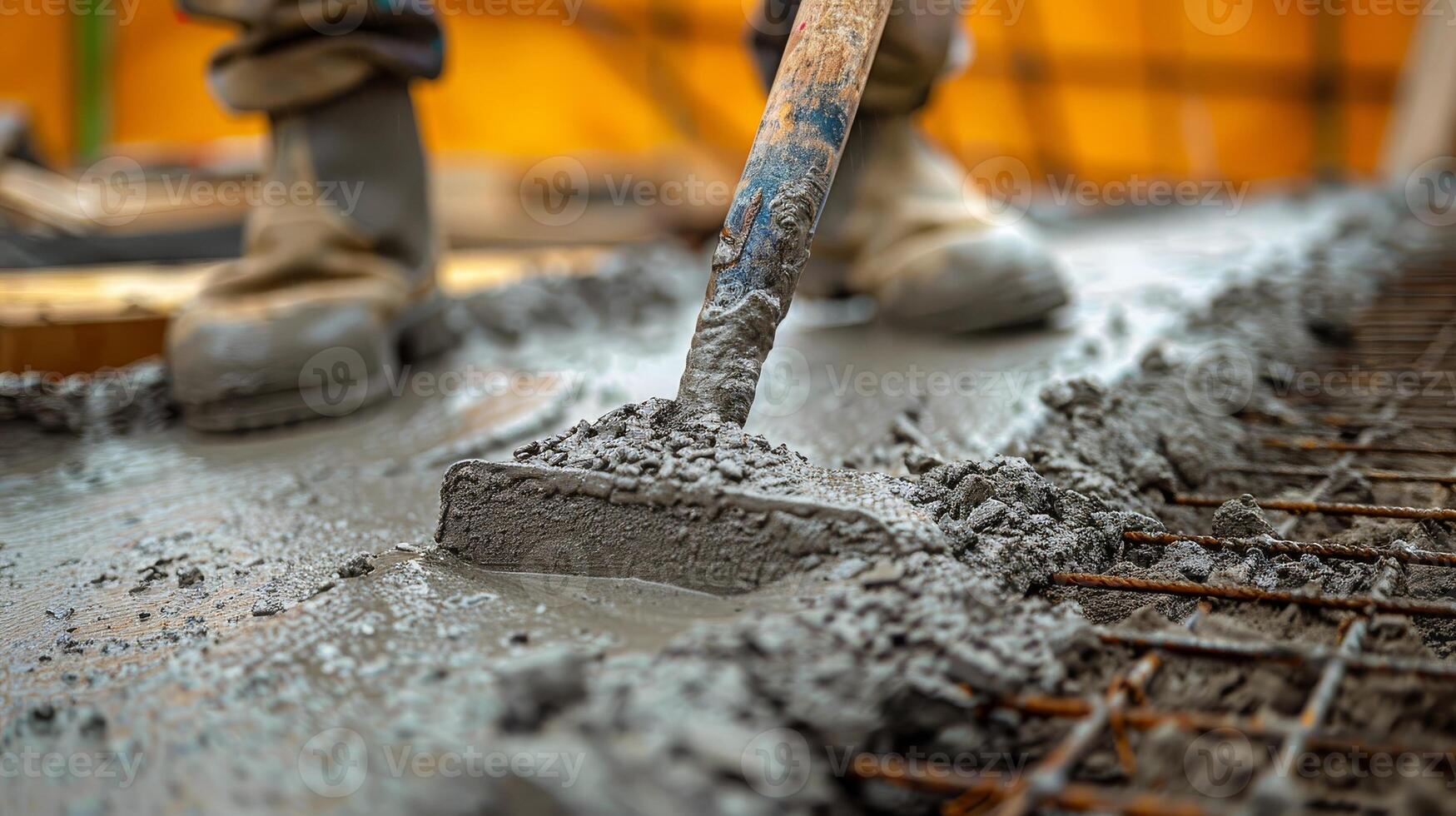 Close-up of concrete pouring work in construction work photo