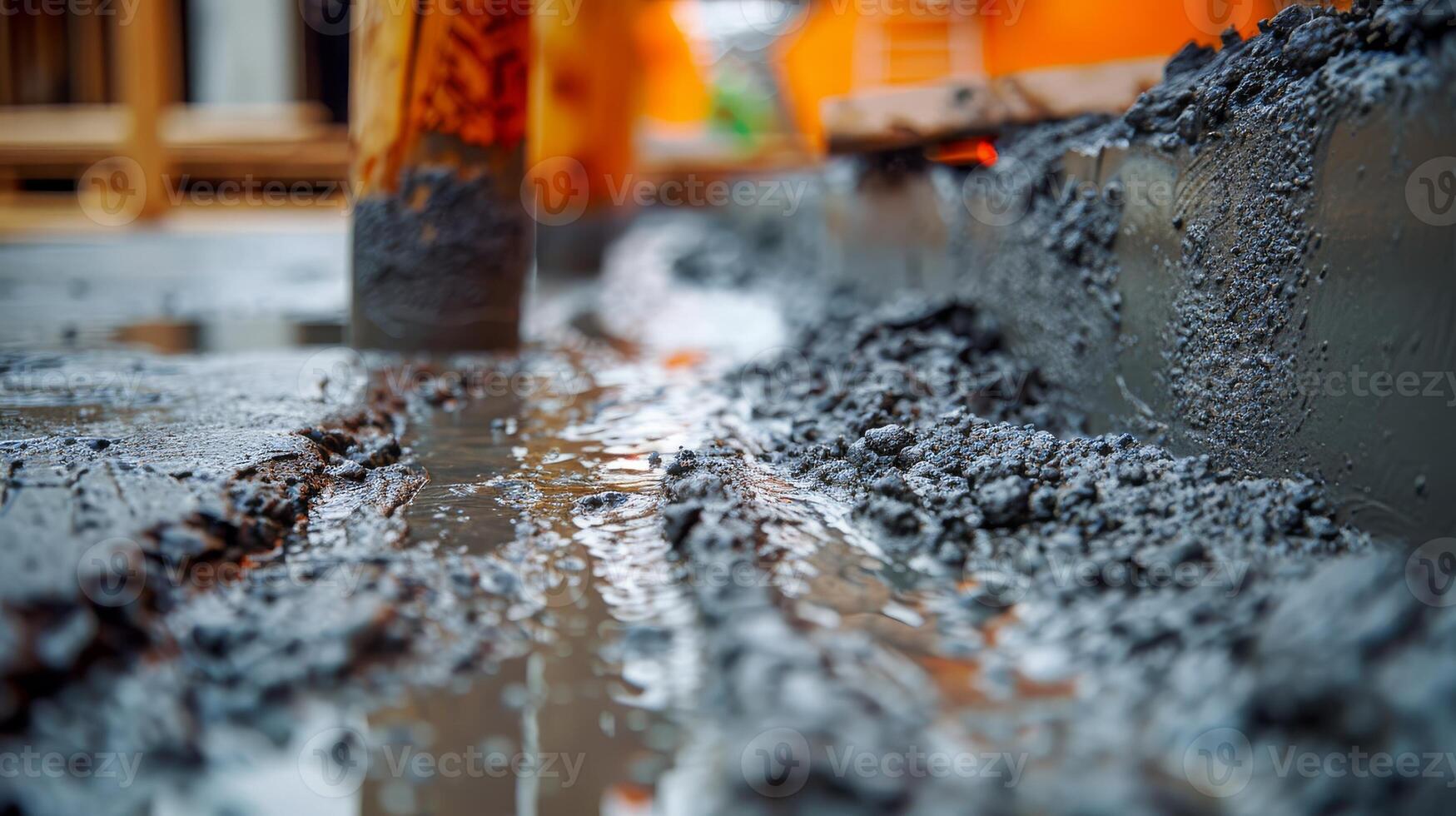 Close-up of concrete pouring work in construction work photo