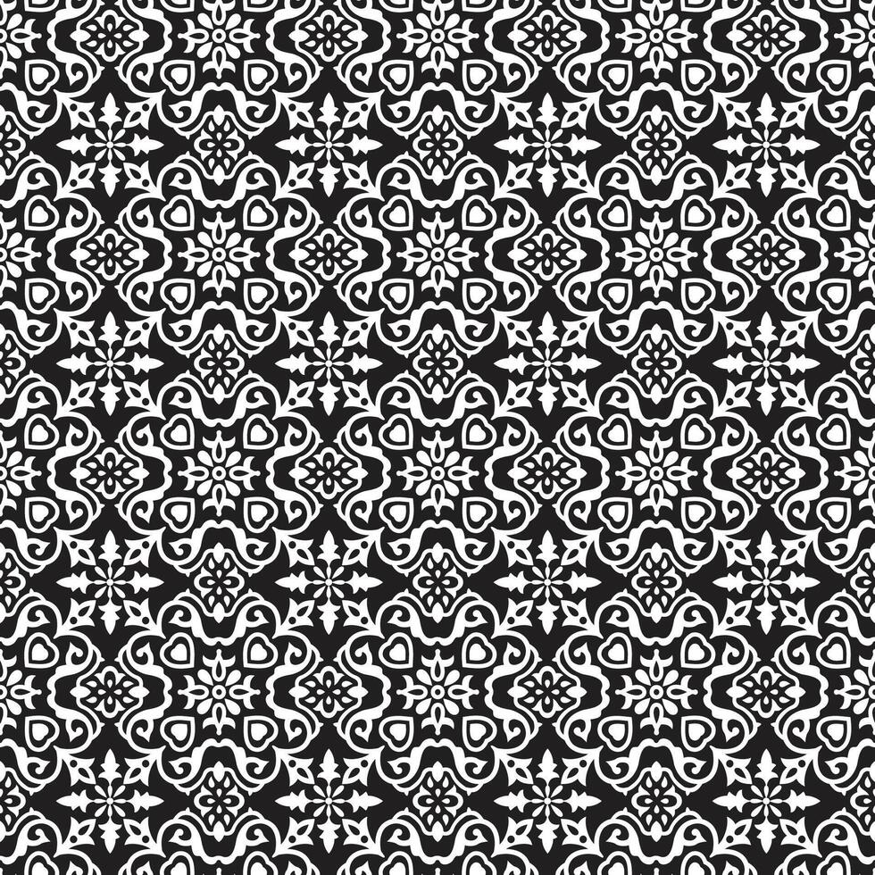 Black and white ornamental geometric floral backdrop seamless pattern illustration design. vector