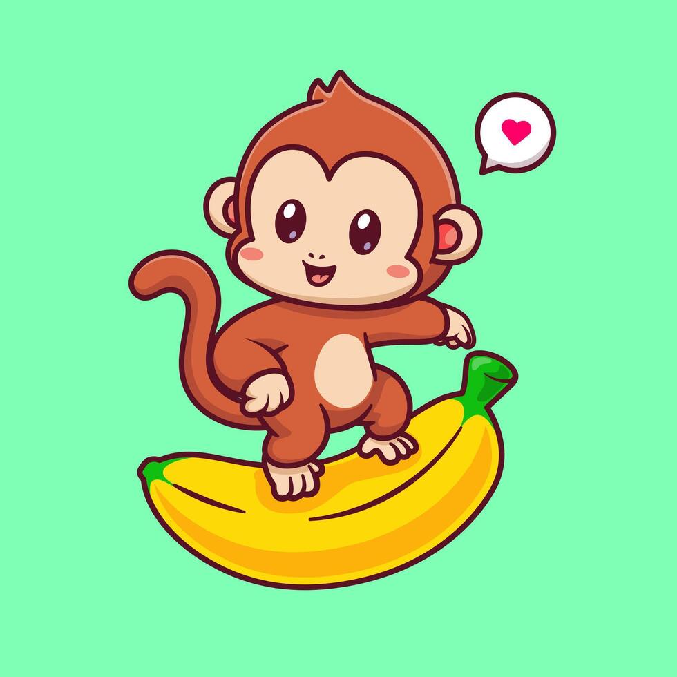 Cute Monkey Surfing With Banana Cartoon vector