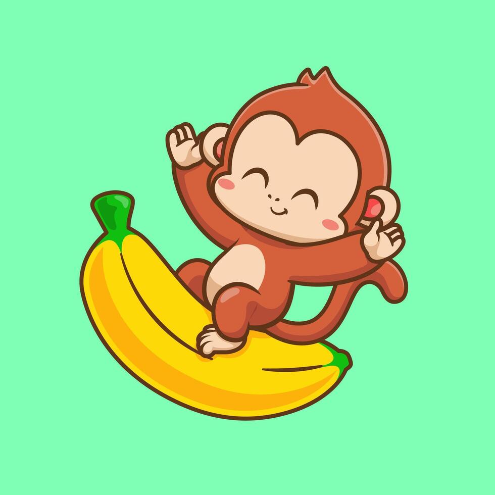 Cute Monkey Riding Banana Cartoon vector