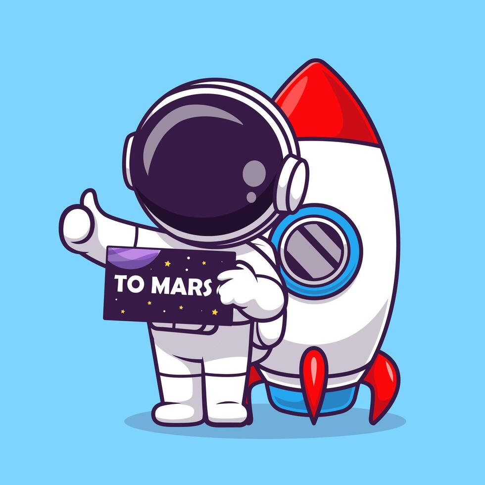 Cute Astronaut Going To Mars With Rocket Cartoon vector
