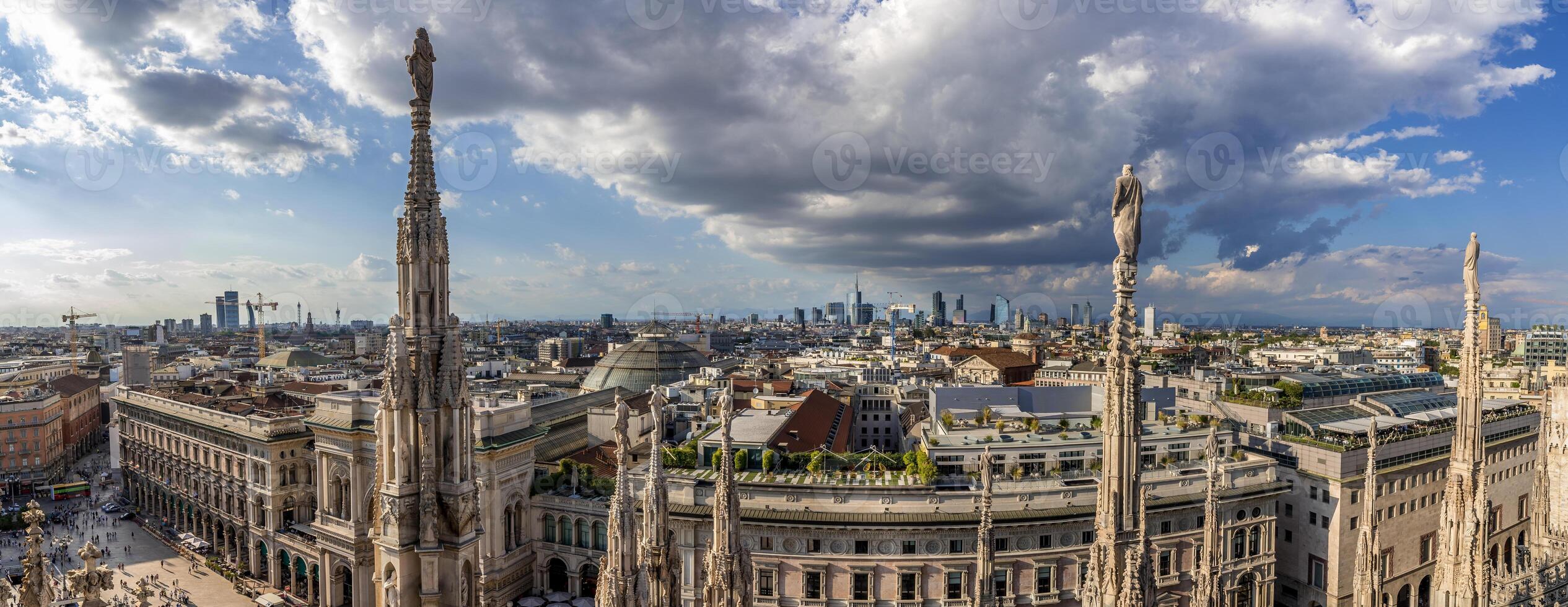 Milan, Italy. Panoramic view from Duomo Cathedral terraces, terrazze del Duomo. photo