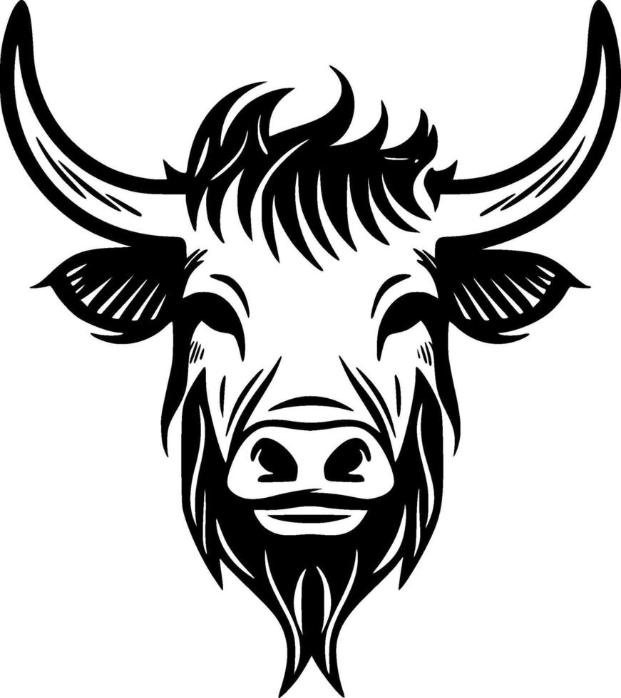 Highland Cow - Black and White Isolated Icon - illustration vector