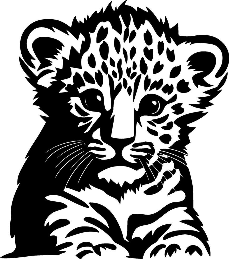 Leopard Baby, Black and White illustration vector