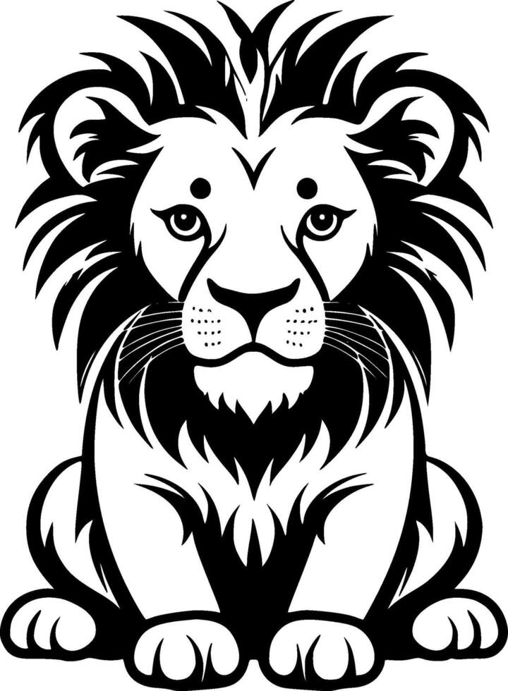Lion Baby, Black and White illustration vector