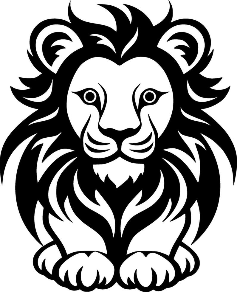 Lion Baby - Black and White Isolated Icon - illustration vector