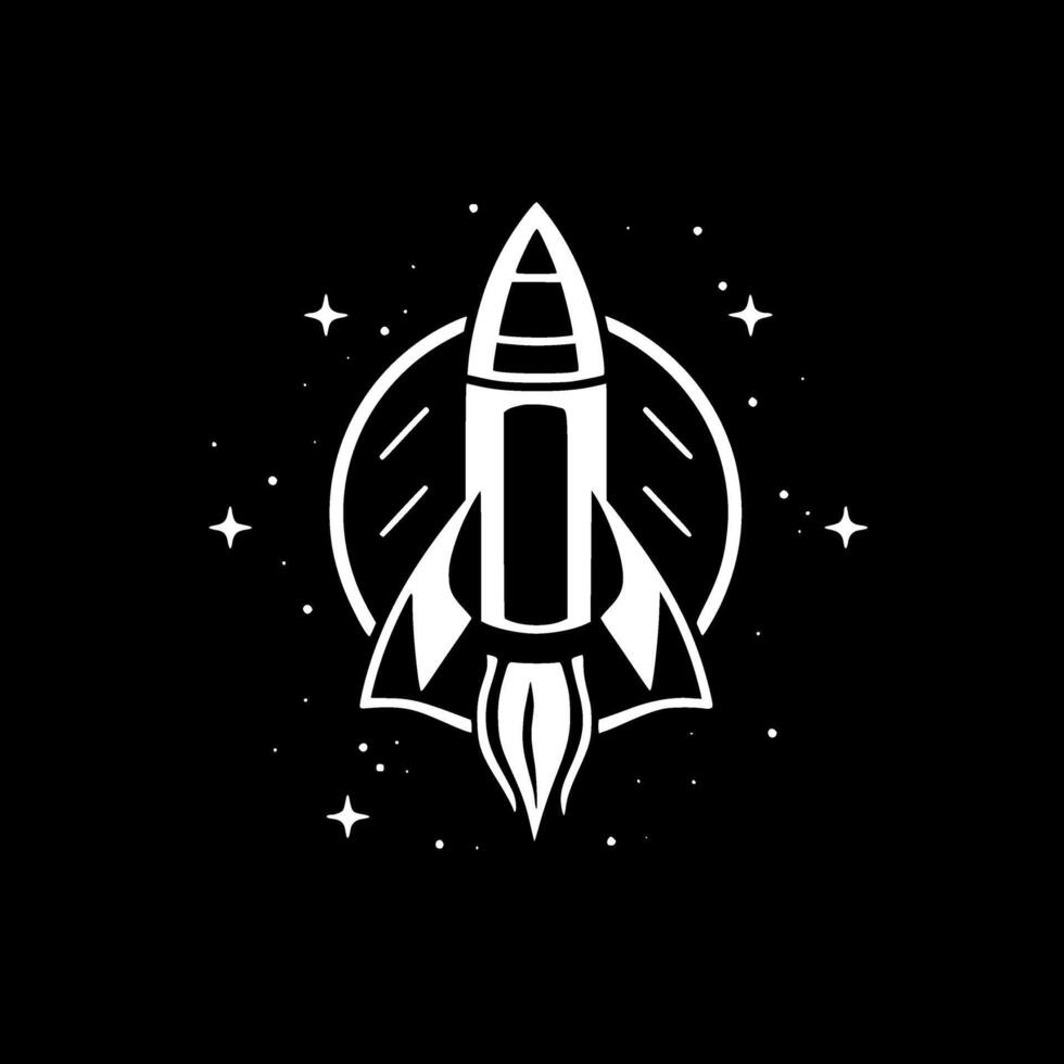 Rocket, Black and White illustration vector