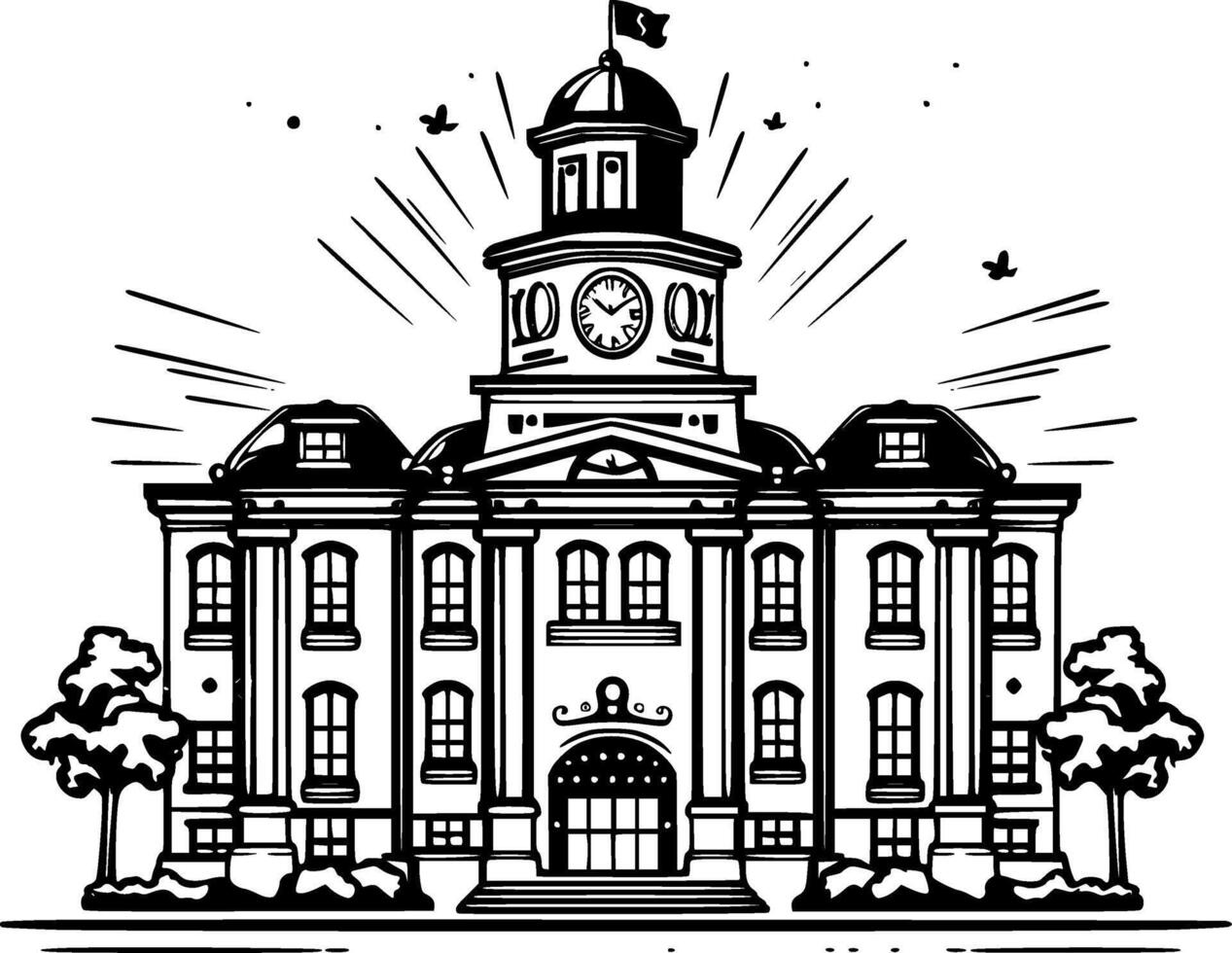 School, Black and White illustration vector