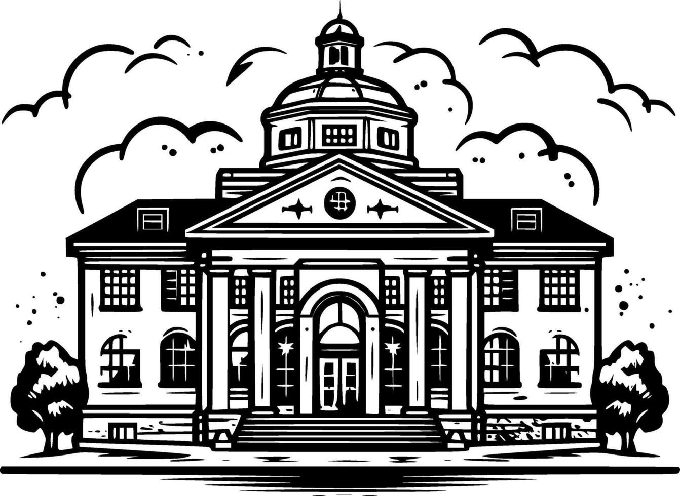 School, Black and White illustration vector