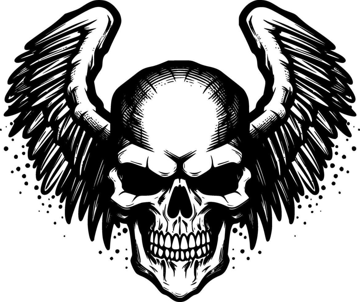 Skull With Wings, Minimalist and Simple Silhouette - illustration vector