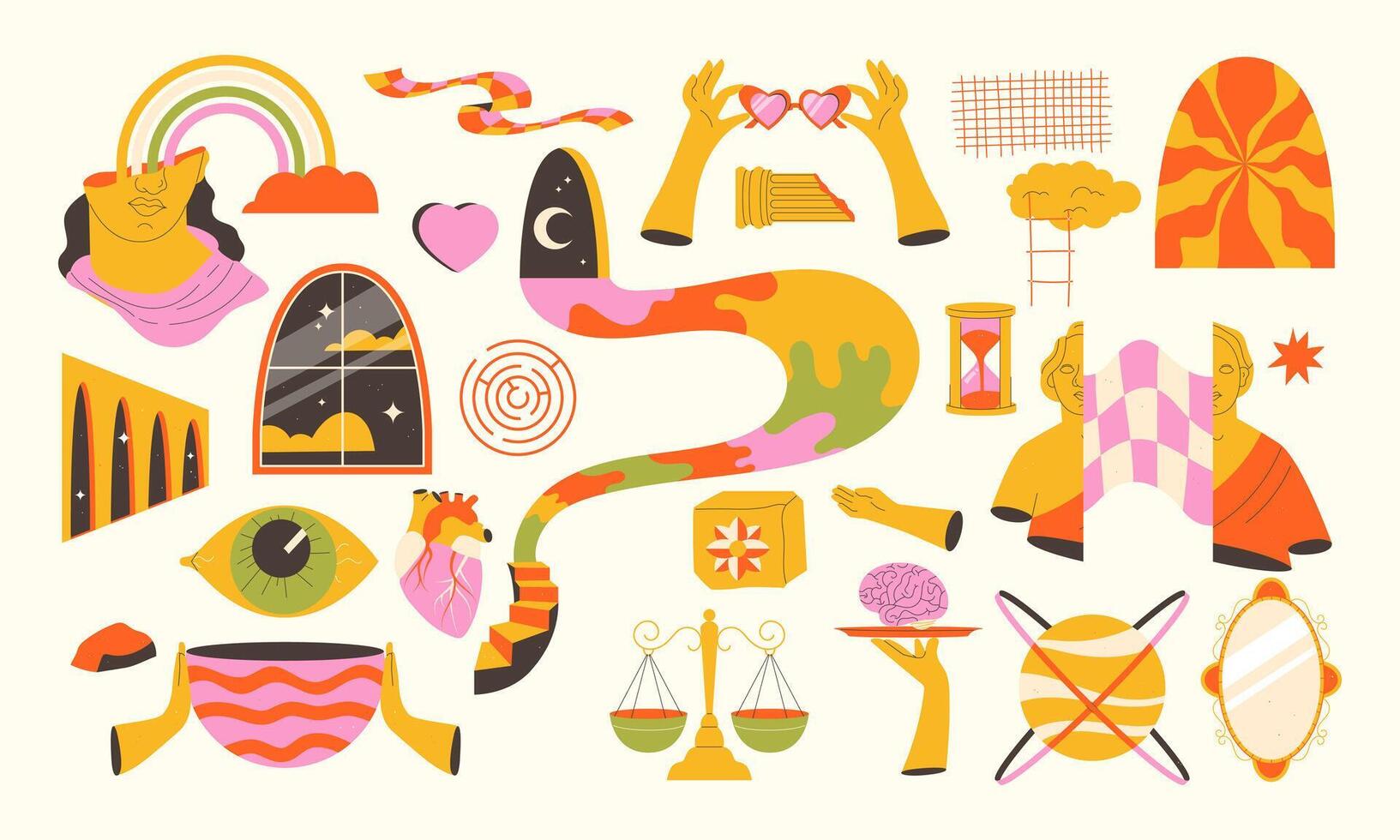 surrealism elements. Set of bright abstract elements in surrealism style vector