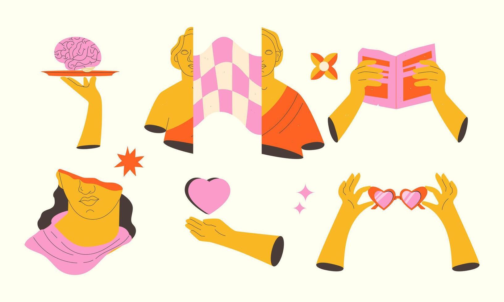 surrealism elements set. Set of bright abstract illustrations in surrealism style vector