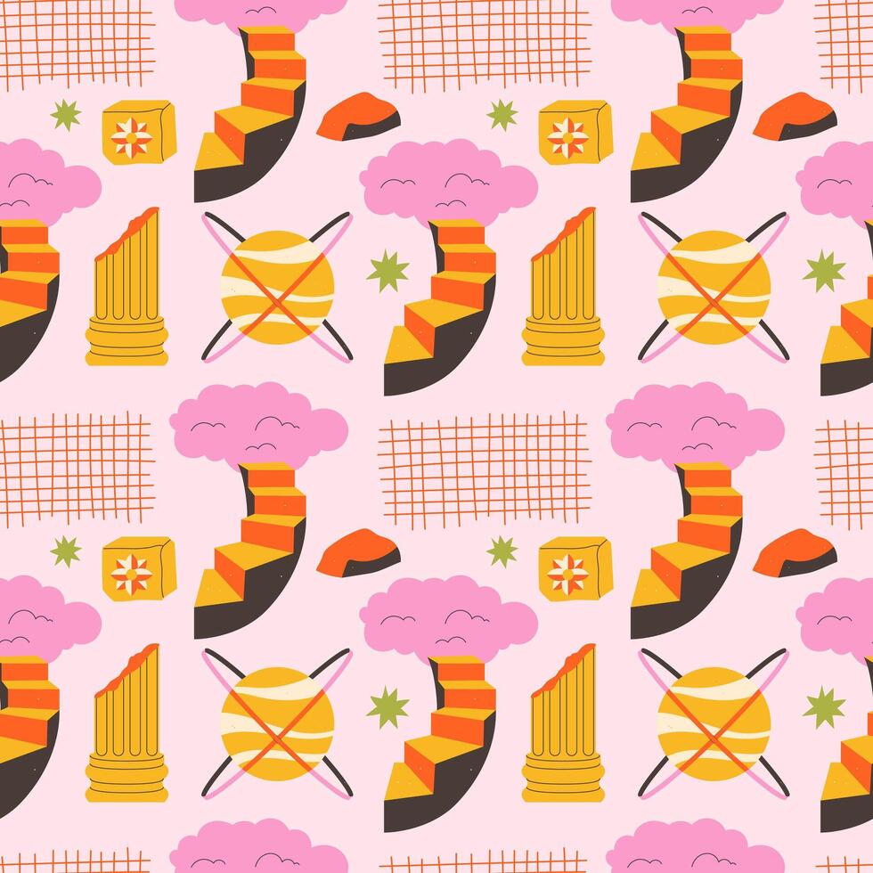 surrealism geometric pattern. Abstract brutalism background vector