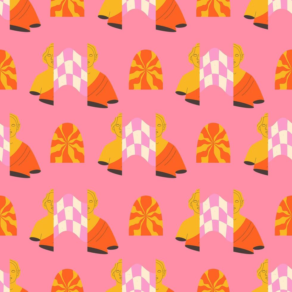 surrealism geometric pattern. Psychedelic statue seamless pattern vector