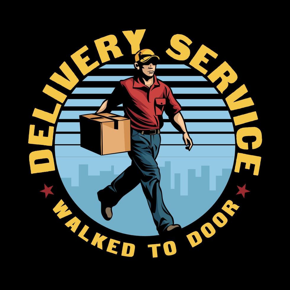 Delivery man express delivery courier boy walking package service logo vector