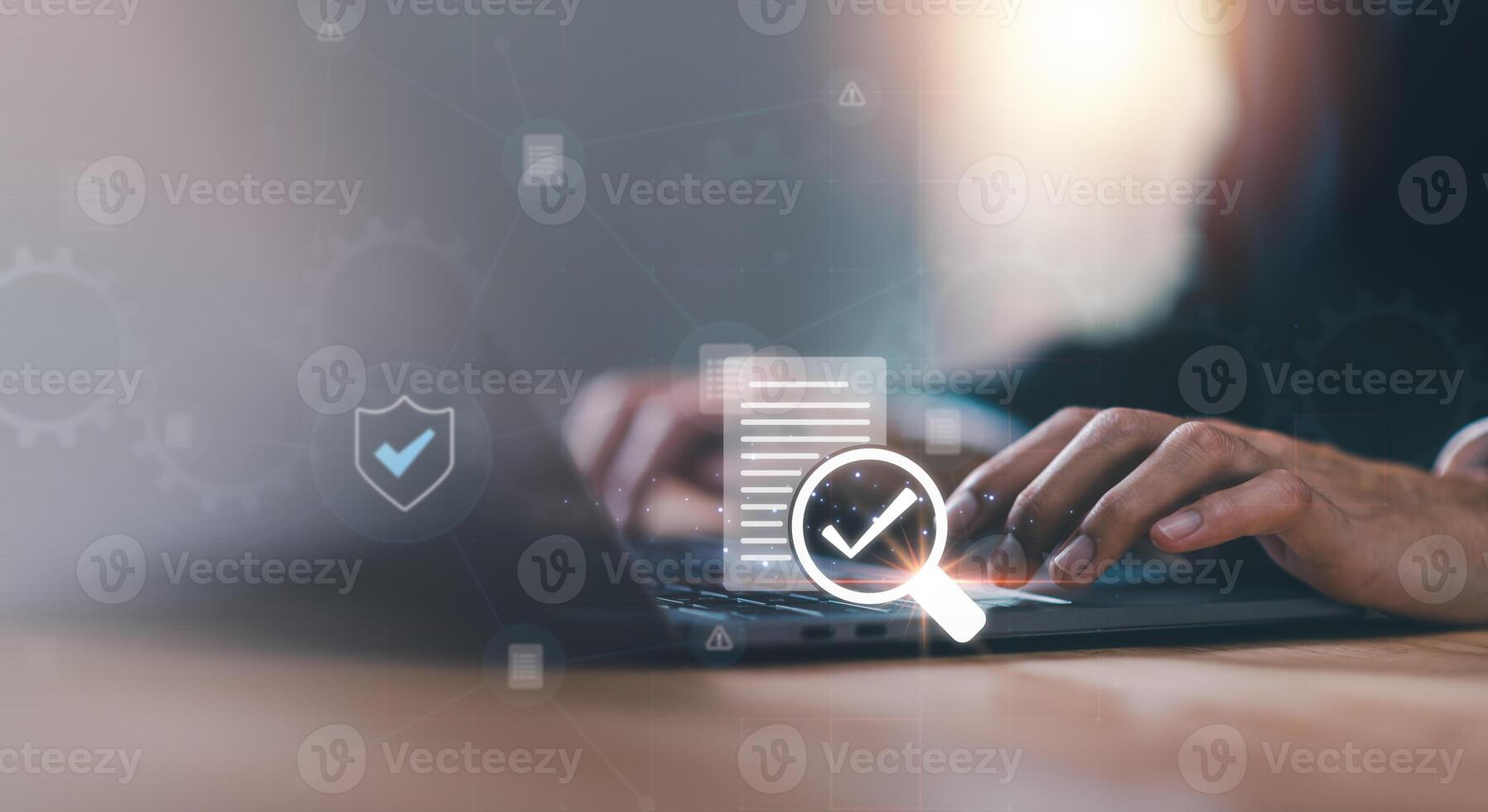 Accountant showing office document auditing concept ,checkboxes Concepts of practices and policies ,company articles of association Terms and Conditions,plan review process and assess correctness photo
