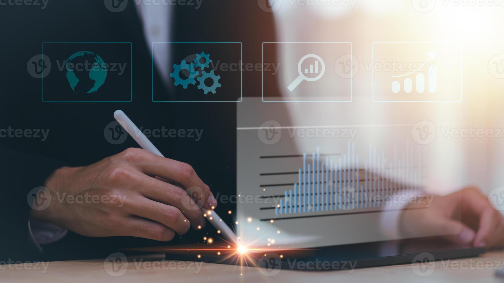 entrepreneur showing SEO concept ,optimization analysis tools , search engine rankings ,social media sites based on results analysis data ,Website Search Optimization ,nteresting web rankings photo