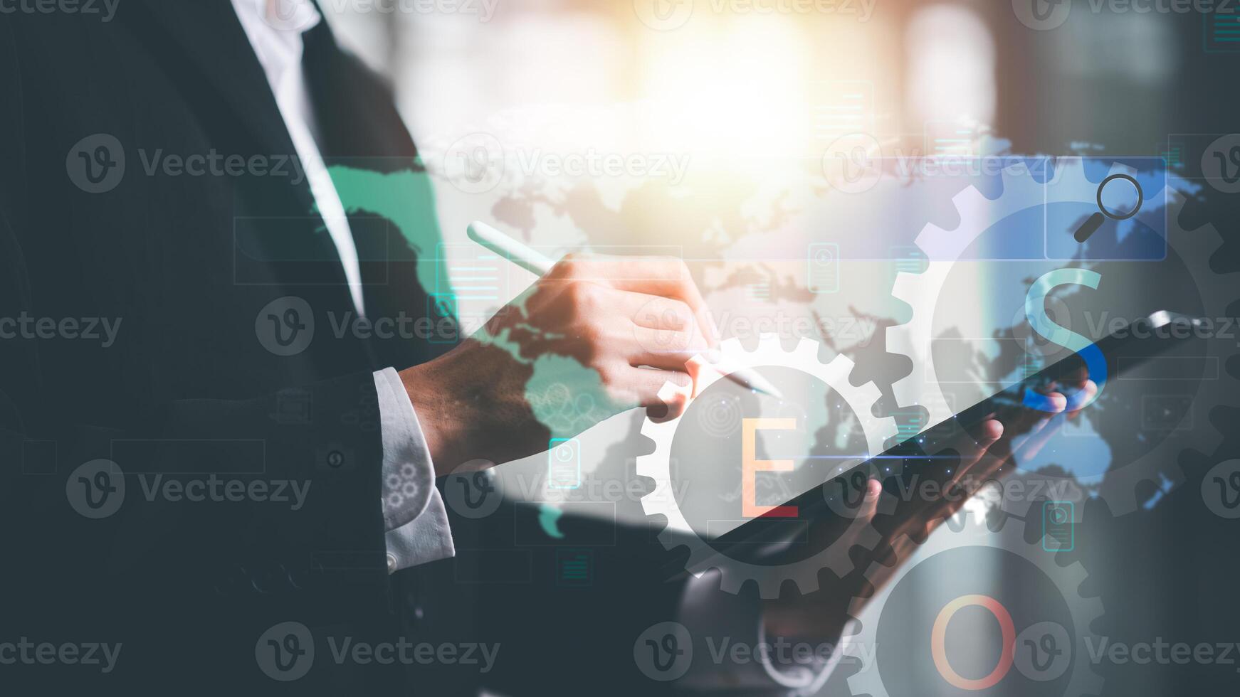 entrepreneur showing SEO concept ,optimization analysis tools , search engine rankings ,social media sites based on results analysis data ,Website Search Optimization ,nteresting web rankings photo