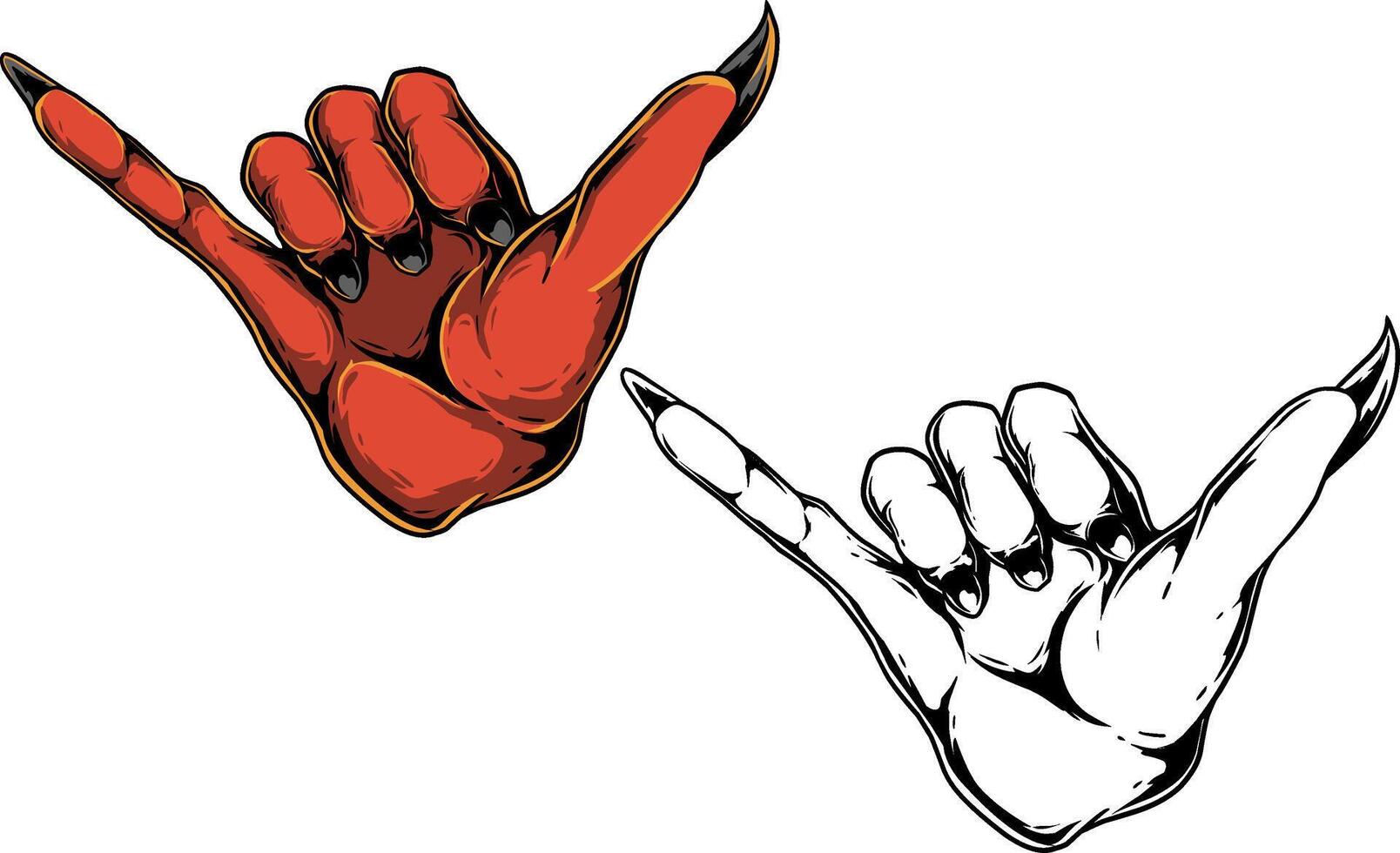 Devil shaka hand sign set, call sign hand, illustration hand drawn vector