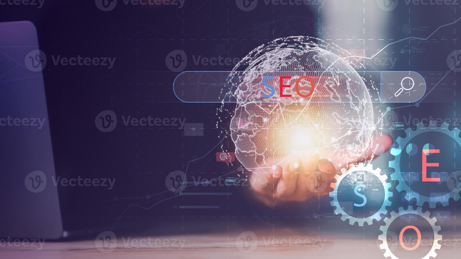 entrepreneur showing SEO concept ,optimization analysis tools , search engine rankings ,social media sites based on results analysis data ,Website Search Optimization ,nteresting web rankings photo