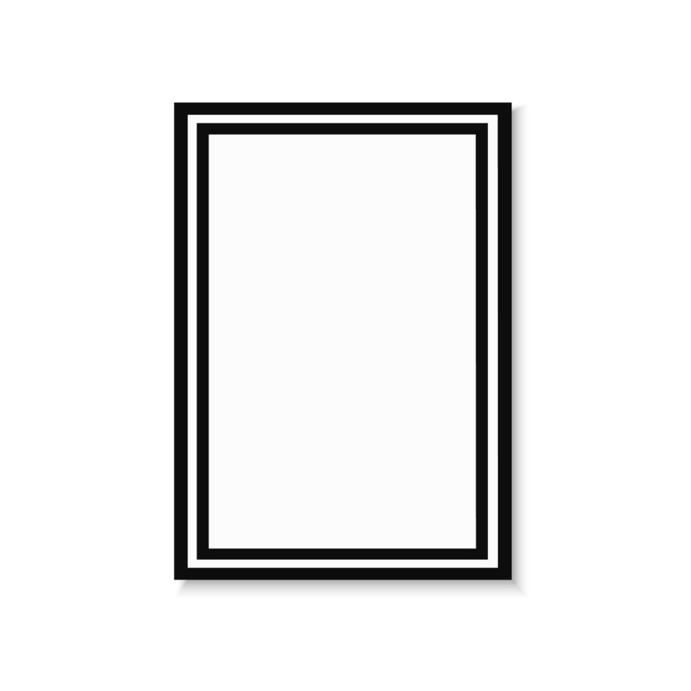 Realistic frame with black border and shadow. Isolated on white background. Minimalistic geometric design. Empty space for your content. Can be used like mockup, template, poster, card etc vector