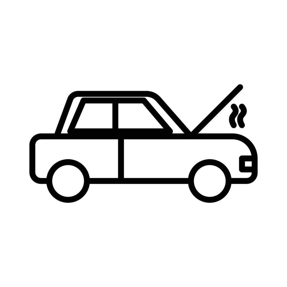 Broken car with open hood icon black and white sign vector