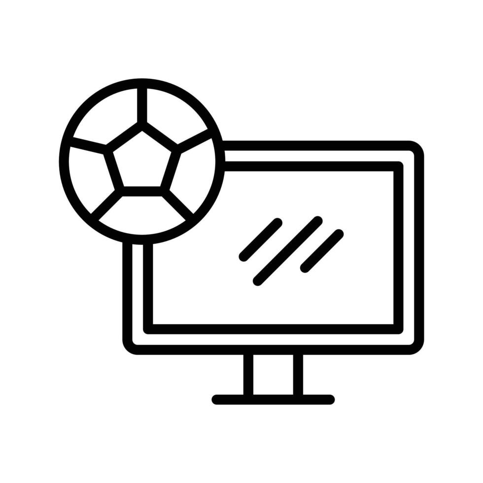 Soccer Live Match On TV icon black and white sign vector