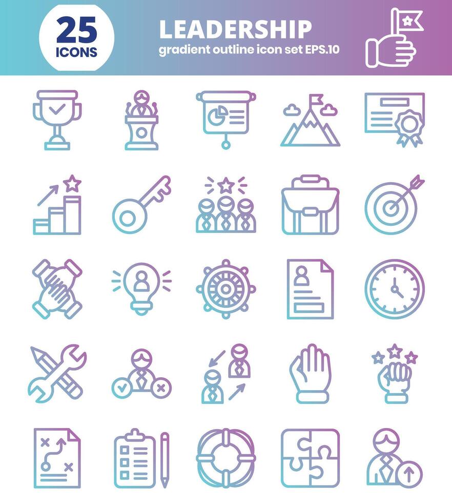 Leadership gradient outline icon set vector