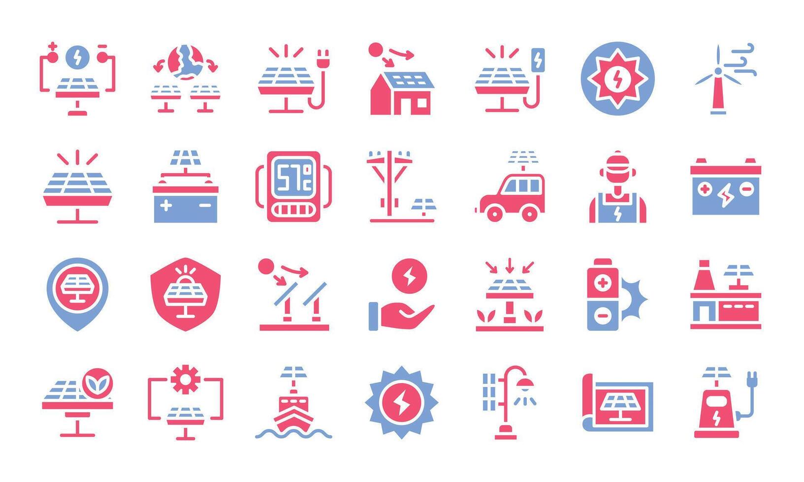 Solar energy flat two - color icons set. illustration vector